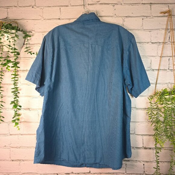 WRANGLER MENS BUTTON DOWN SHIRT SHORT SLEEVE PEARL SNAPS BLUE ON BLUE STRIPE XL - Picture 3 of 6
